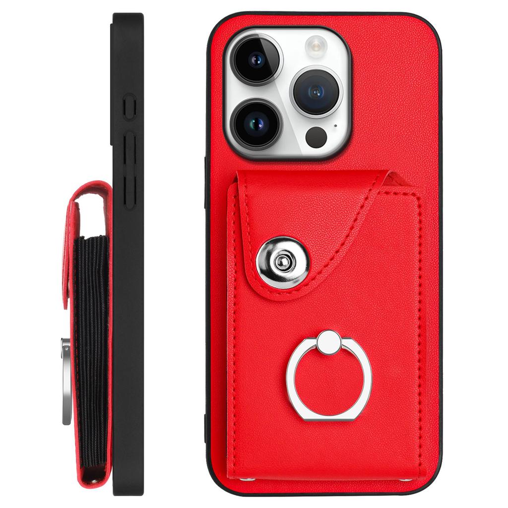 For iPhone 16 Pro Max Case YB Leather Coating Series-7 Card Holder Leather TPU Phone Cover with Kickstand