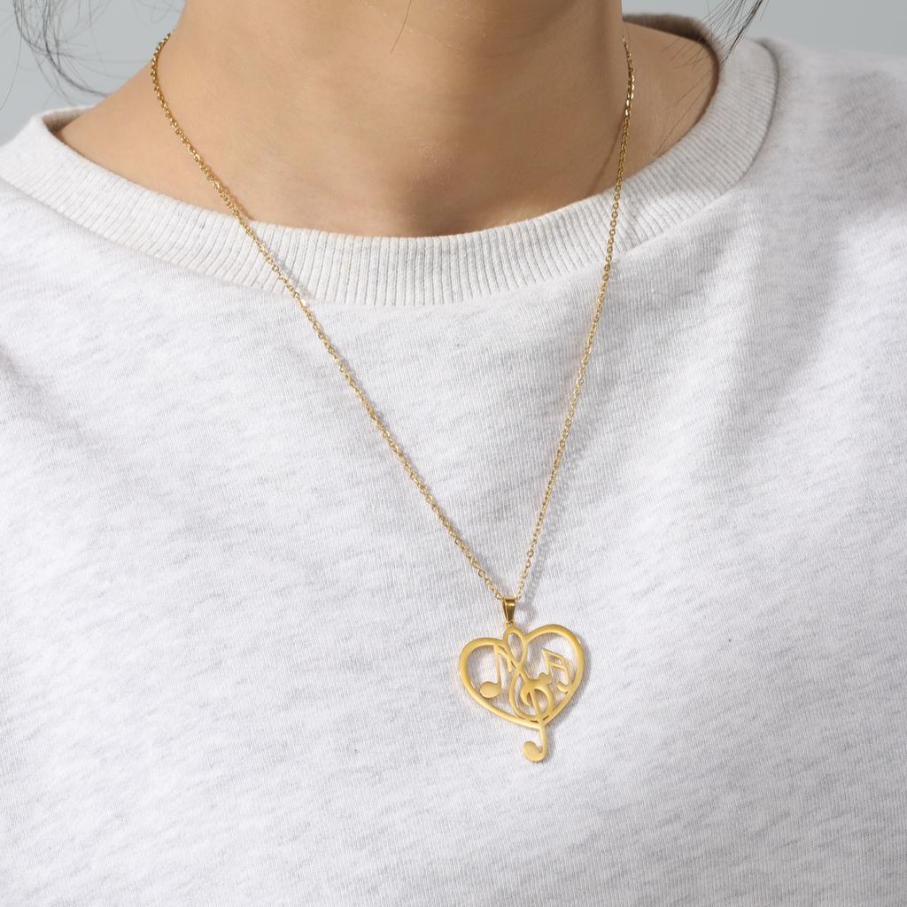 Music Notes Necklace High and Low Tone Heart Pendant Necklace - Stainless Steel Simple Elegant Charm Jewelry Teacher Gift 2025