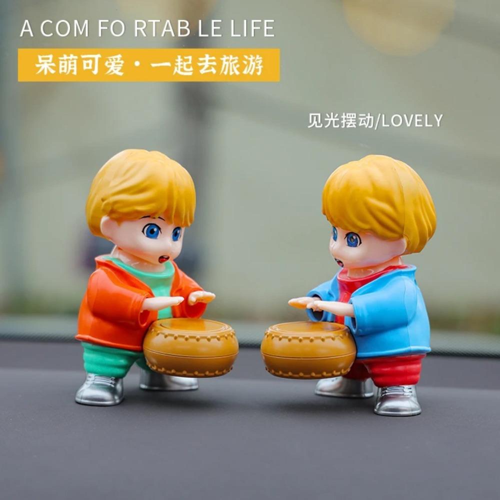 Hot New Solar Car Interior Ornaments Shaking Head Drumming Cartoon Swinging Drummer Automotive Dashboard Decoration