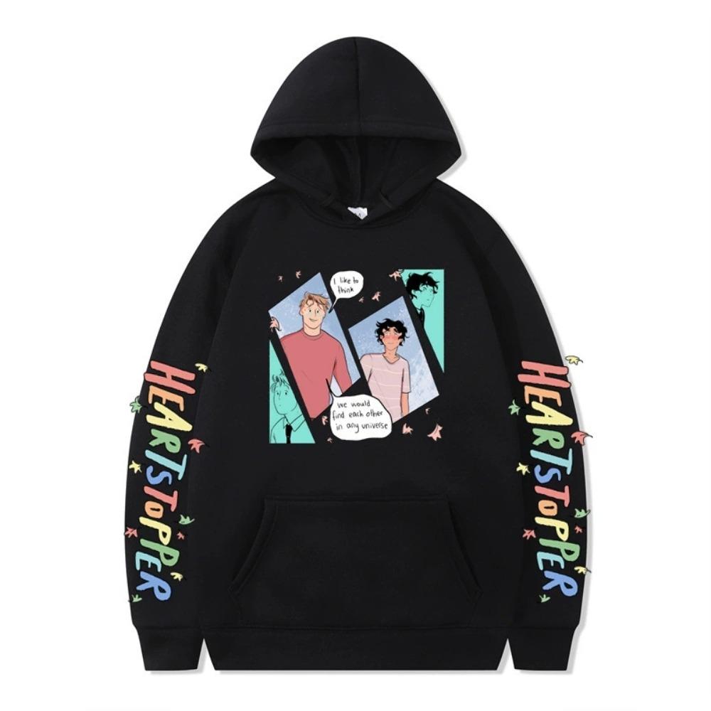 Heartstopper Printed Women Men s Fashion Long Sleeve Nick and Charlie Hoodie Pullover Sweatshirt XS чёрный
