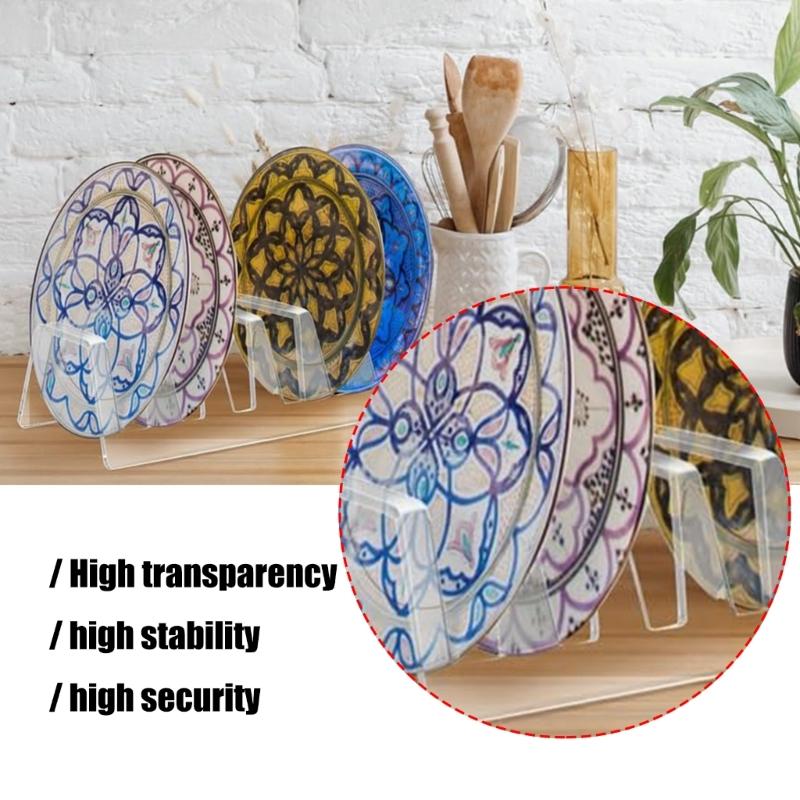 Elegant Dinnerware Display Stand Acrylic Plate Holder With 6 Slots Setting Plate Rack For Showcasing Dinnerware