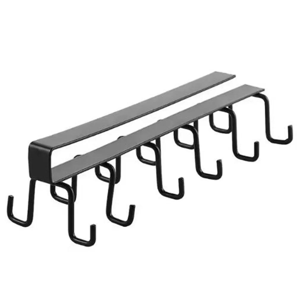 

Iron 12 Hooks Cup Holder Black/White Punch-free Double-row Storage Hook Space Saving Traceless Coffee Cup Mug Holder for Home чёрный