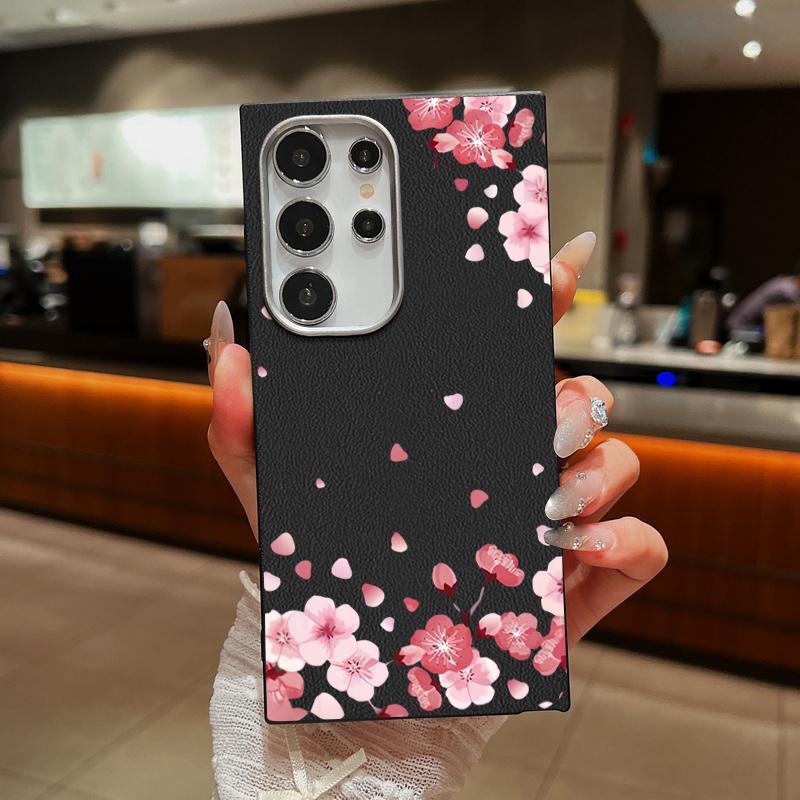 For Samsung S25 Ultra S24 FE S23 S22 S21 A56 A36 A16 A55 A15 Case Sakura Floral Print Soft Shockproof Slim Matte TPU Leather Texture Phone Cover