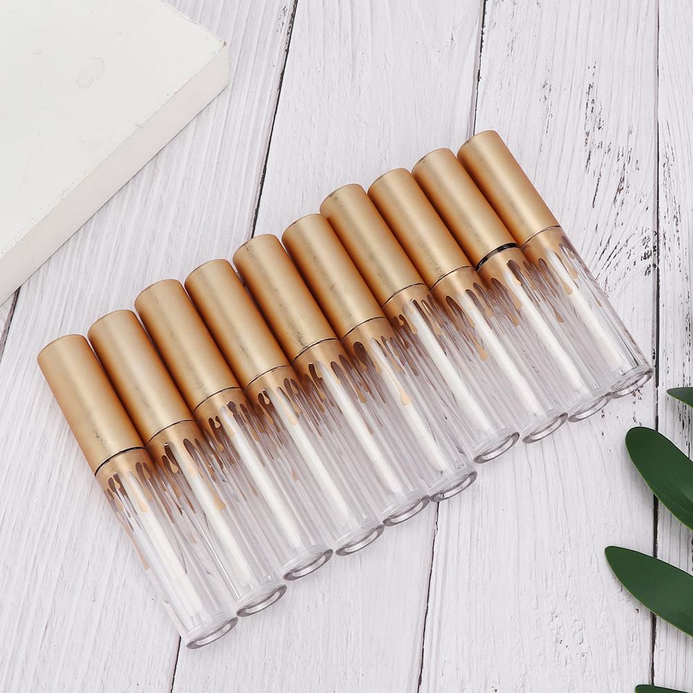 10pcs Empty Lip Gloss Tube DIY Lipstick Bottle Container Makeup Tool (2.5ml Pc Matte Gold Cap)