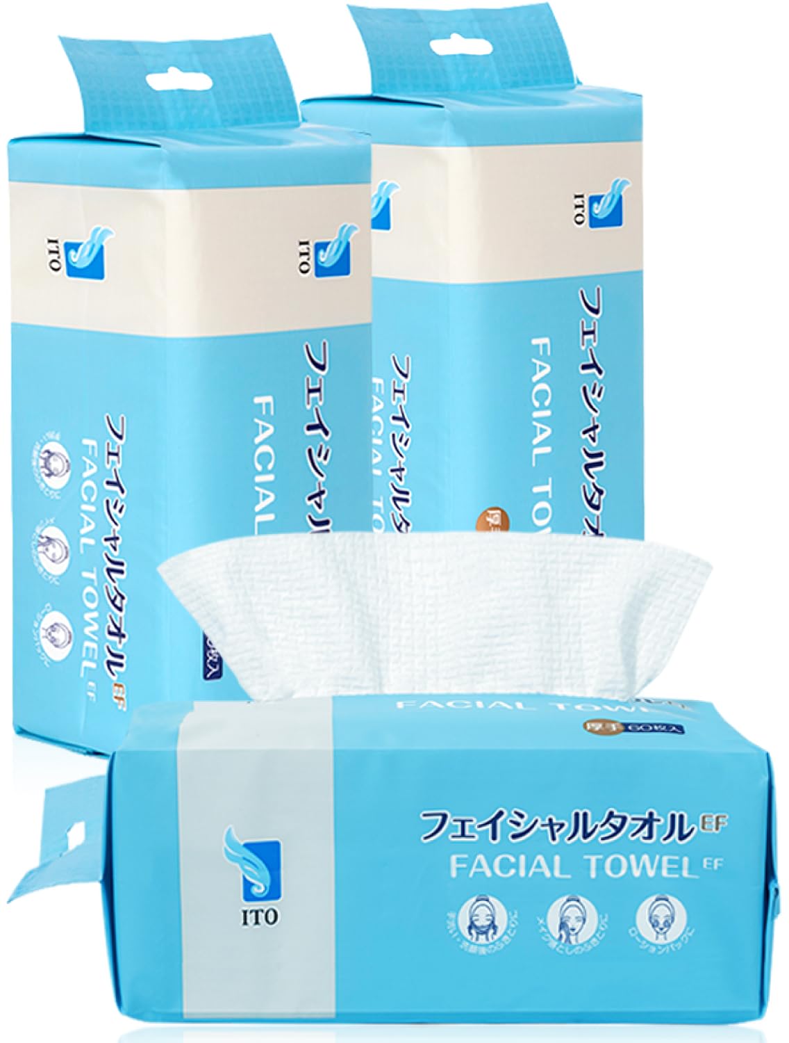 

ITO Facial Towel EF [Set of 3] Extremely Absorbent, Fluffy, Thick, OEKO-TEX Original EF Fabric, Cleansing Towel, Face Towel, Face Care, Disposable