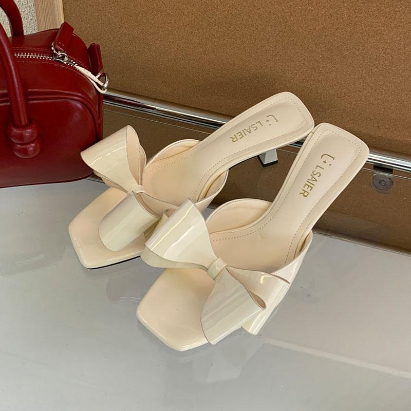 

Fashion New In 2025 Footwear Square Toe Women Heels Pumps Shoes Female Slides Fashion Butterfly-Knot Ladies Heeled Shoes Sandals 35 бежевый