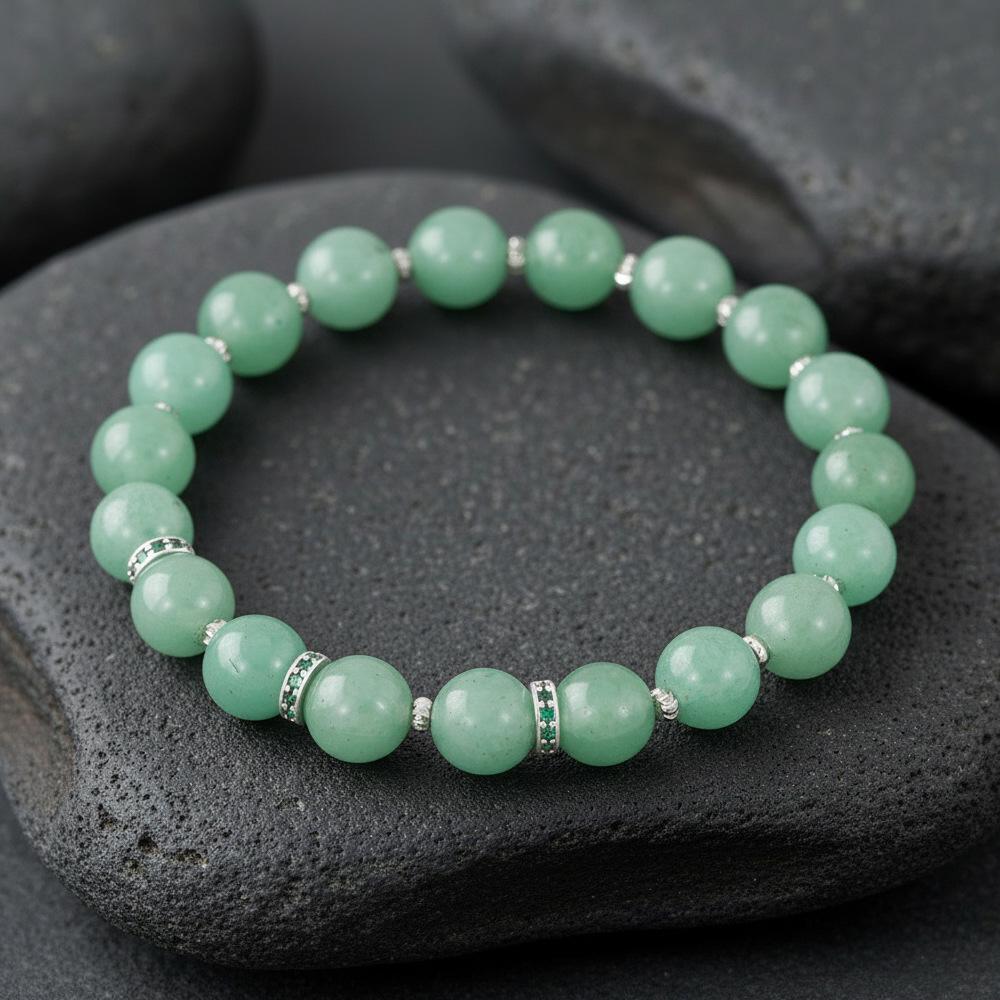 Elegant Semi-Precious Stone Beaded Bracelet - Light Luxury, High-End, Versatile Elastic Round Beads for Couples