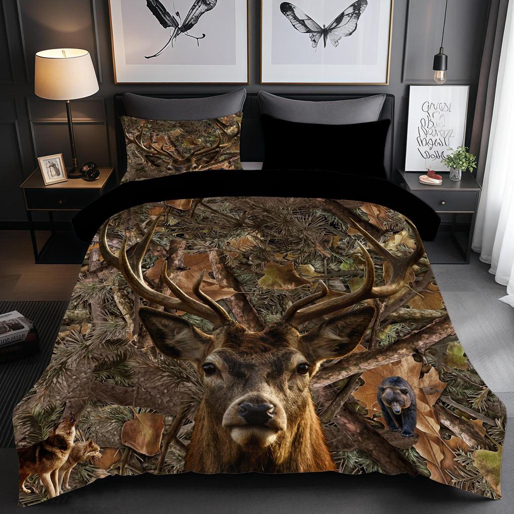 Elk 3D Digital Printing Three-piece Set To Map Custom Bedding Quilt Cover