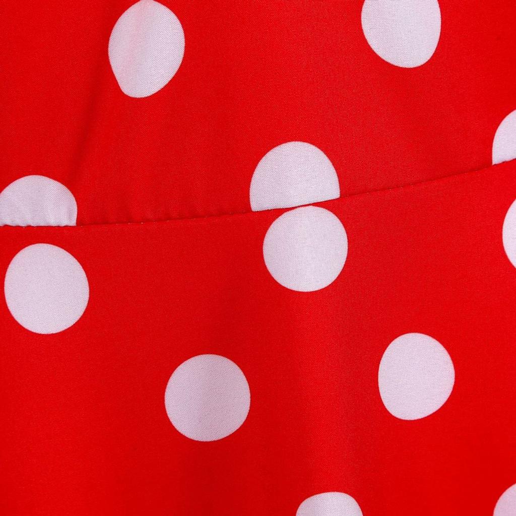 Women's Retro Travel Hem Short Sleeve Polka Dot Mid-Length Hem Dress