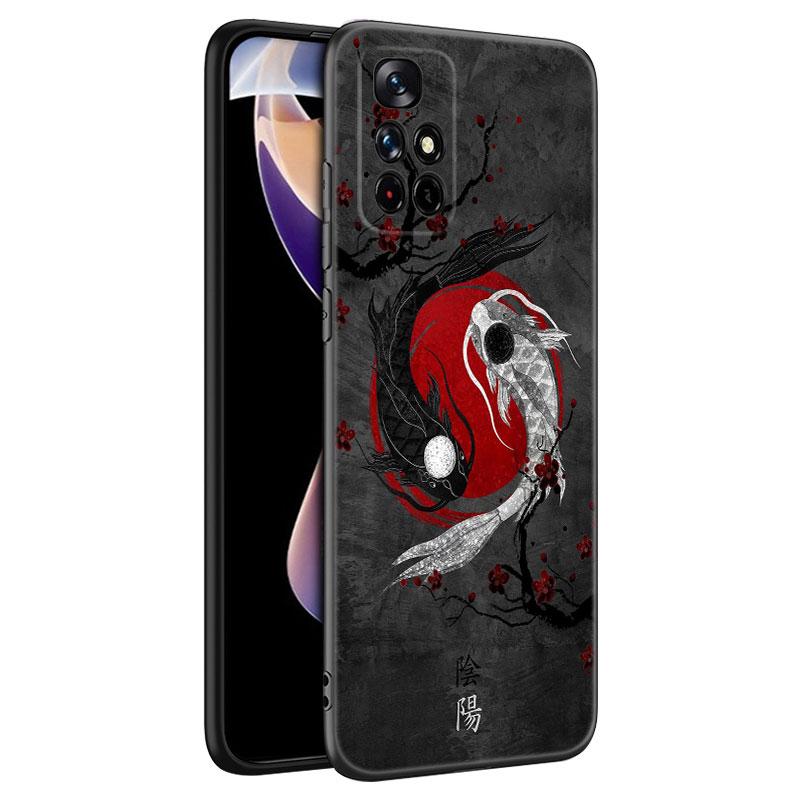 Японский волновой аниме дракон тигр черный чехол для телефона для Xiaomi Redmi Note 10 11 11S 12 13 4G 8 9 11T Pro 5G Plus 8T 9S 10S 12S Redmi Note 13 Pro 5G