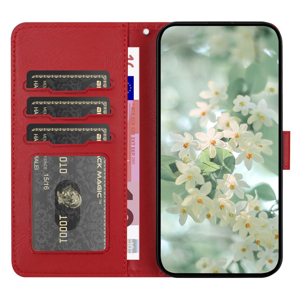 For iPhone 16 Plus Case Flower Imprint Leather Flip Wallet Phone Cover with Wrist Strap