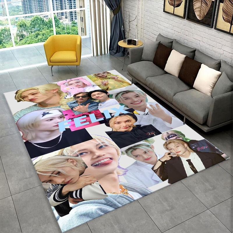 Fashion Kpop Felix Stray Kids Non-Slip Area Rug for Living Room,Bedroom,Playroom,Soft Carpet Floor Mat Home Decor Rug Kids Room