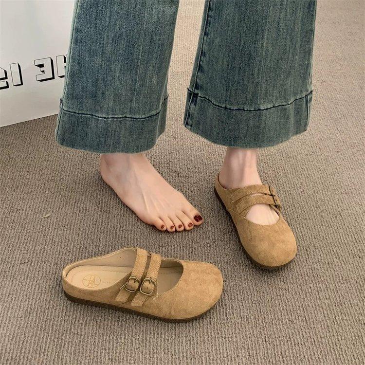 French Retro Baotou Half Slippers Women's Outer Wear 2025 New Spring and Summer One-pedal Lazy Birken Mary Jane Single Shoes