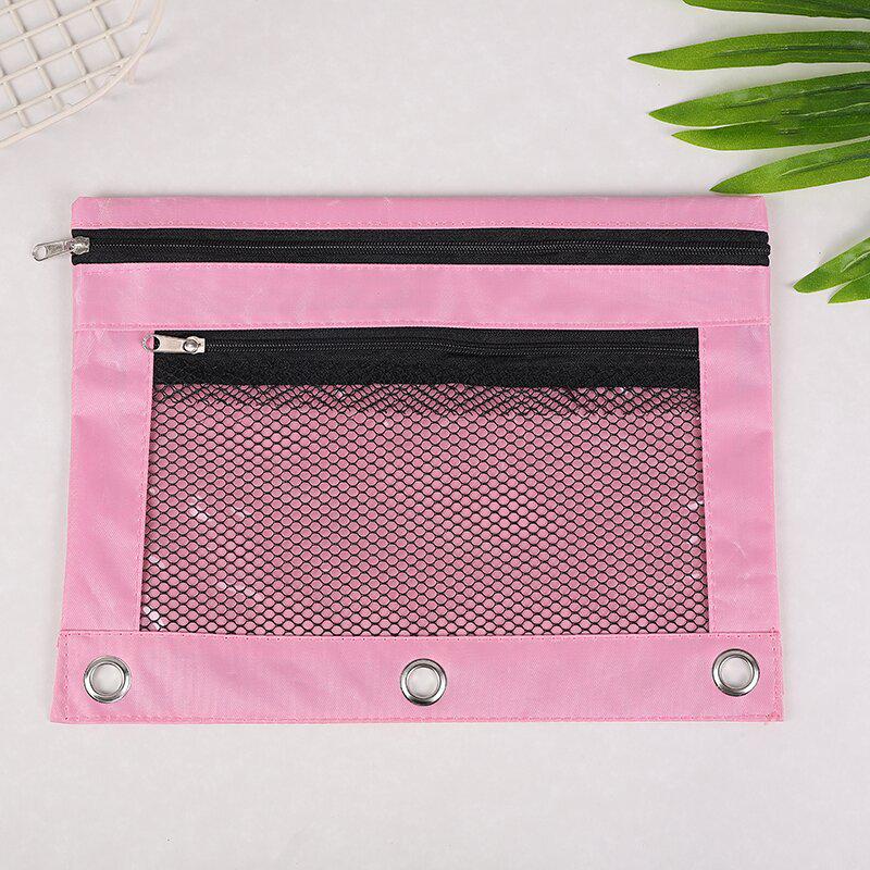 Oxford Cloth B5 Eyelet Ring Binder with Transparent Pencil Case and Three-Hole Double Zipper