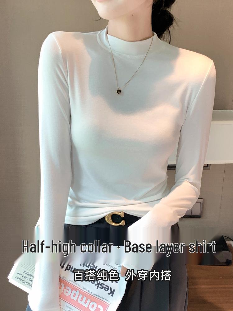 Women's H535 Modal Half-High Collar Long-Sleeve T-Shirt - New Autumn Style with a Small Stand Collar and Round Neck.