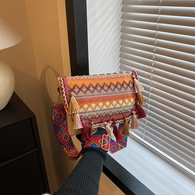 Ethnic-style Crossbody Bag Niche Tassel Bucket Bag Versatile and Fashionable Small Square Bag for Women