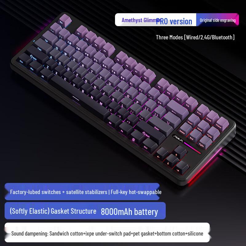 Wolfspider F87Pro Wireless Mechanical Gaming Keyboard - Customizable, Three-Mode, Bluetooth, Gasket Structure, Hot-Swappable.