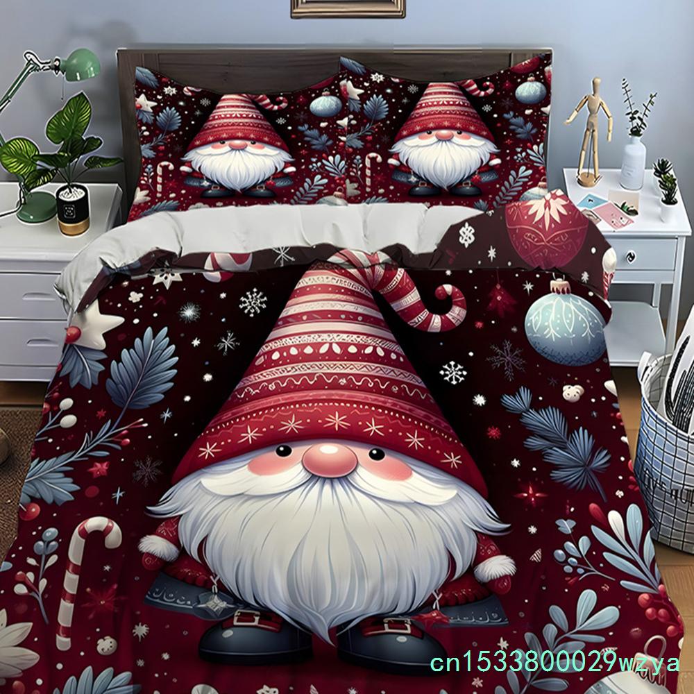 Weihnachtsgnom-Druck Bettwäsche-Set Bettbezug 1 Bettbezug 2 Kissenbezüge Bettwäsche-Set für Erwachsene und Kinder Luxuriöse Weihnachtsgeschenke