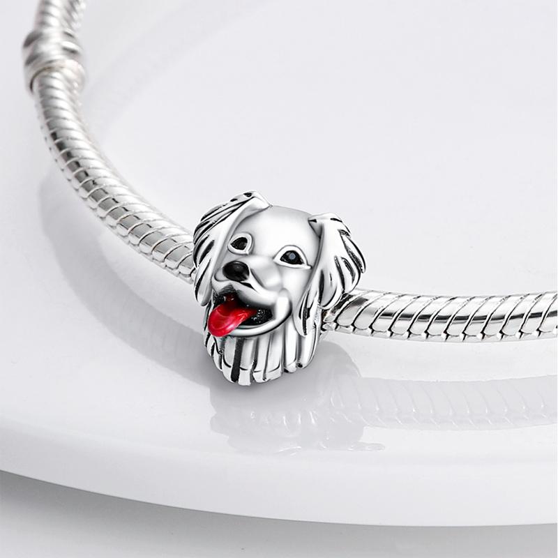 Hapourcopper Dog Dangle Charms Golden Retriever Bone Footprint Beads Fit Original Pan Bracelet Jewelry Making