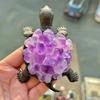 1PC Natural Stone Amethyst Tooth Flower Crystal Tortoise Healing Gemstone Amethyst Turtle Animal Statue For Gift Decoration