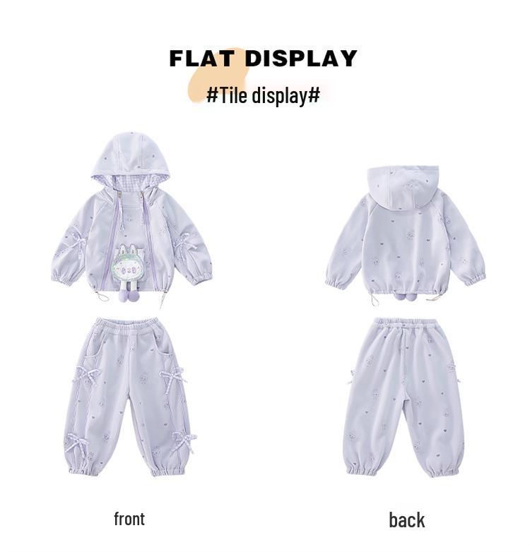 2025 Girls' Autumn Heart Bow Pullover & Zipper Jacket Pants Set