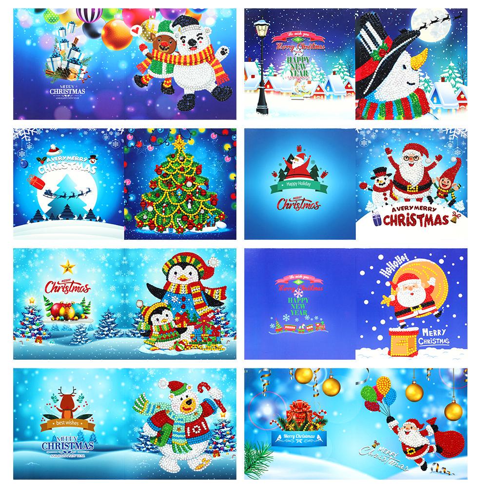 8pcs 5D DIY Diamond Painting Greeting Card Special-shaped Birthday Festival Card Santa Claus Xmas Postcards Craft Gift Christmas