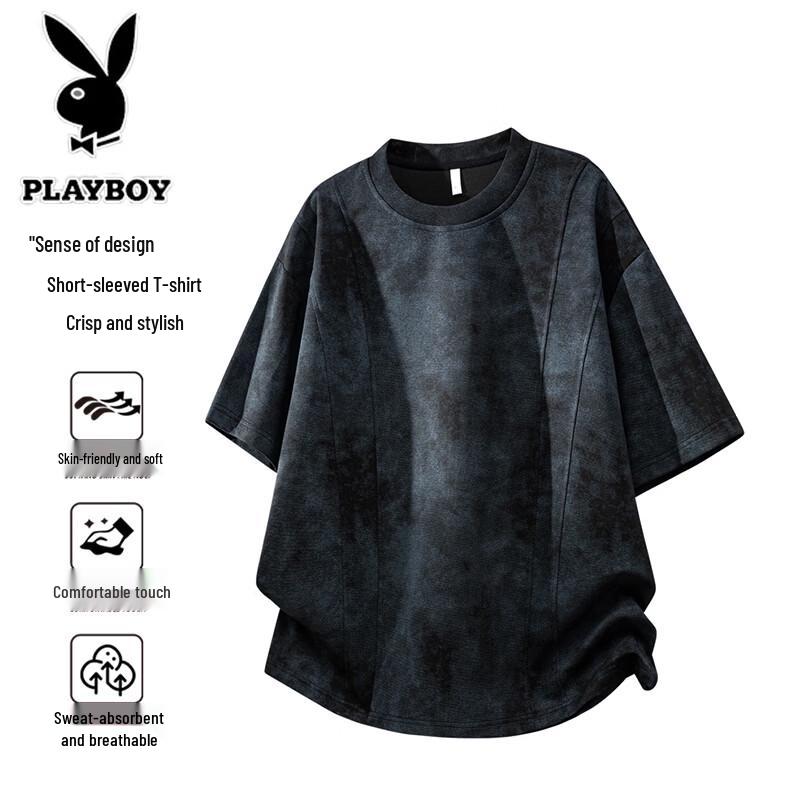 PLAYBOY Men s Summer Round Neck Short Sleeve T-Shirt XL чёрный