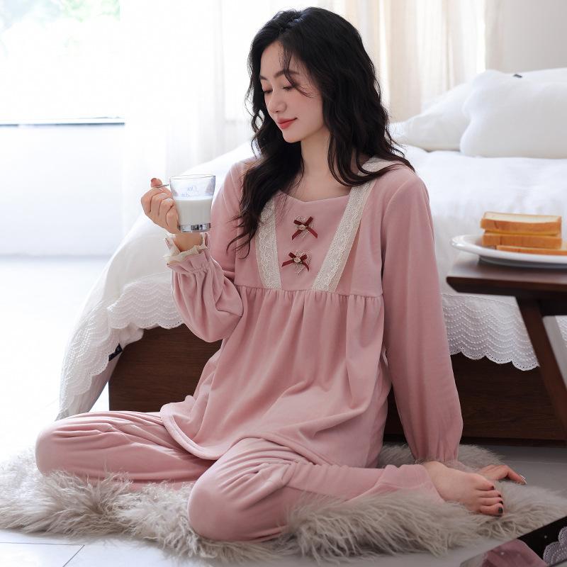 Island Fleece Pajamas Women'S Thin Fleece Autumn And Winter Thickened Fleece Princess Wind Coral Fleece Warm Loungewear