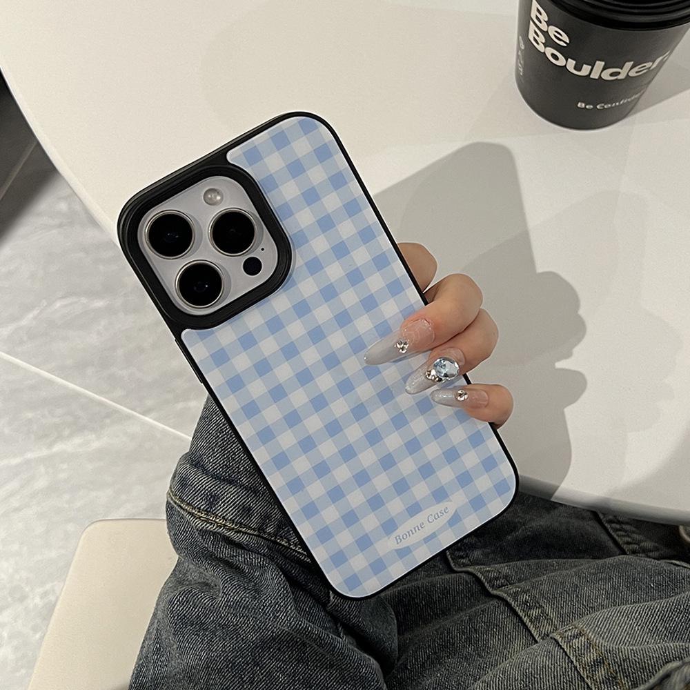 Клетчатый фруктовый стенд iPhone 14/16/17 Pro Max Эпоксидный ретро чехол для пары iPhone 14
