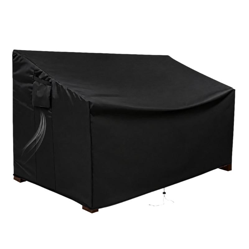 600D Fabric Patio Loveseat Cover with Rain and Debris Barrier, Bottom Cord Closure, 2 Side Fasteners, and Storage Pocket