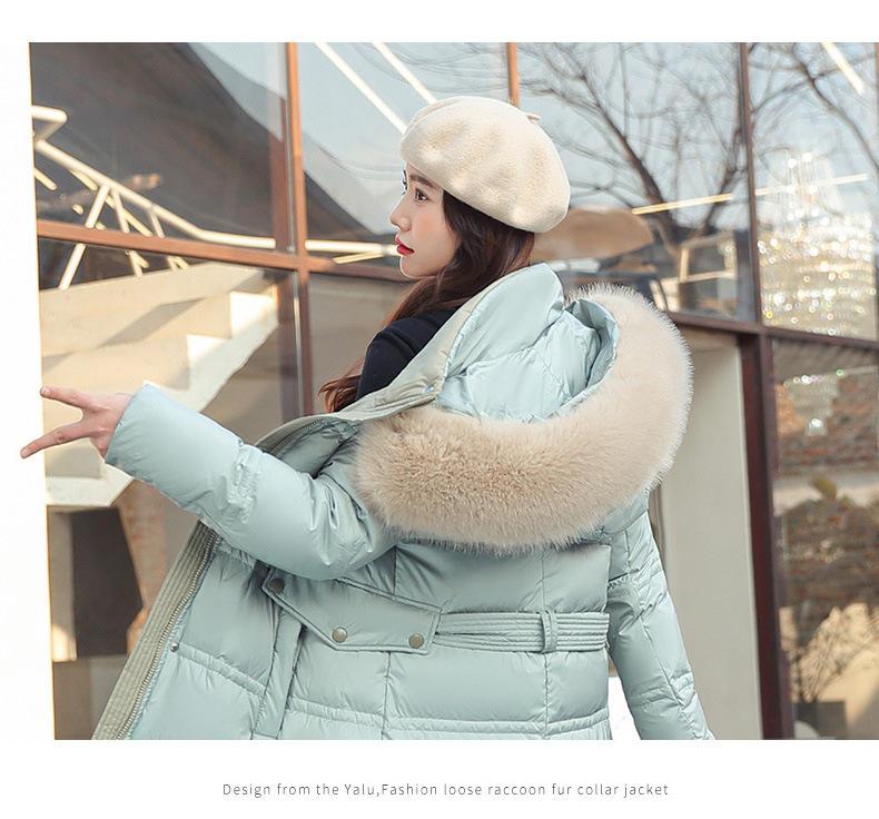 Korean Style Long Winter Cotton Coat with Large Fur Collar for Women – Thick, Loose, Over-Knee Design, Plus Sizes Available.