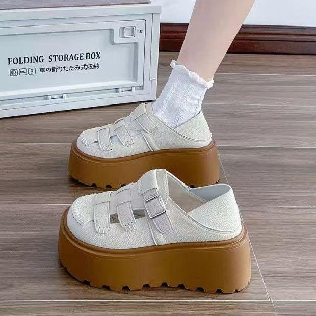 Thick-soled Heightening Versatile Breathable Roman Sandals Women's 2025 Summer and Autumn Two-wear Woven Hollow Casual Hole Shoes