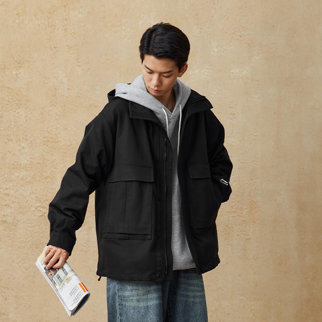 Li Ning Sports Lifestyle Serie Buchstaben Einfarbig Kapuzen-Reißverschluss Vielseitig Outdoor Radfahren Fitness Klettern Langarm Windjacke AFDUB41-5