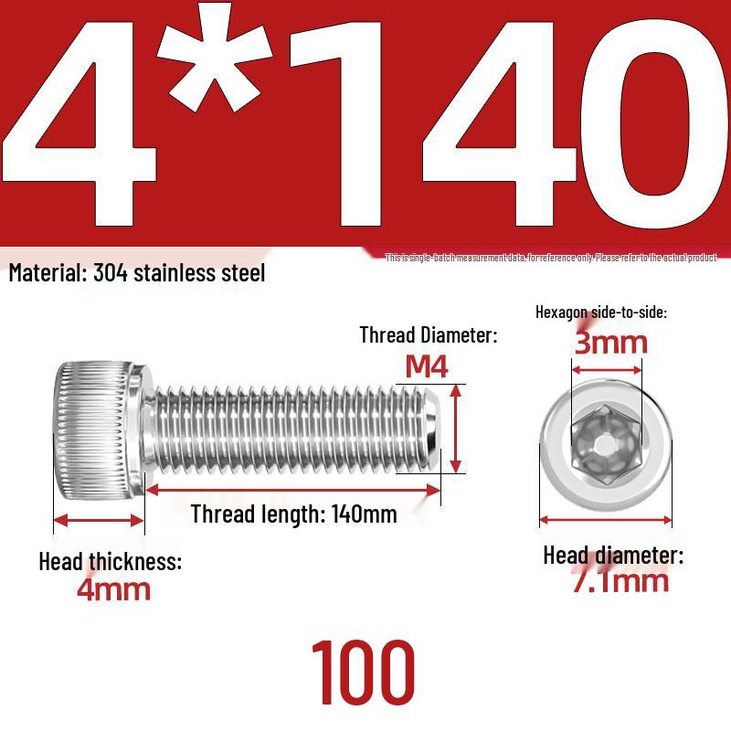 304 Stainless Steel Hex Socket Head Cap Screws, M2-M10, Extended Length