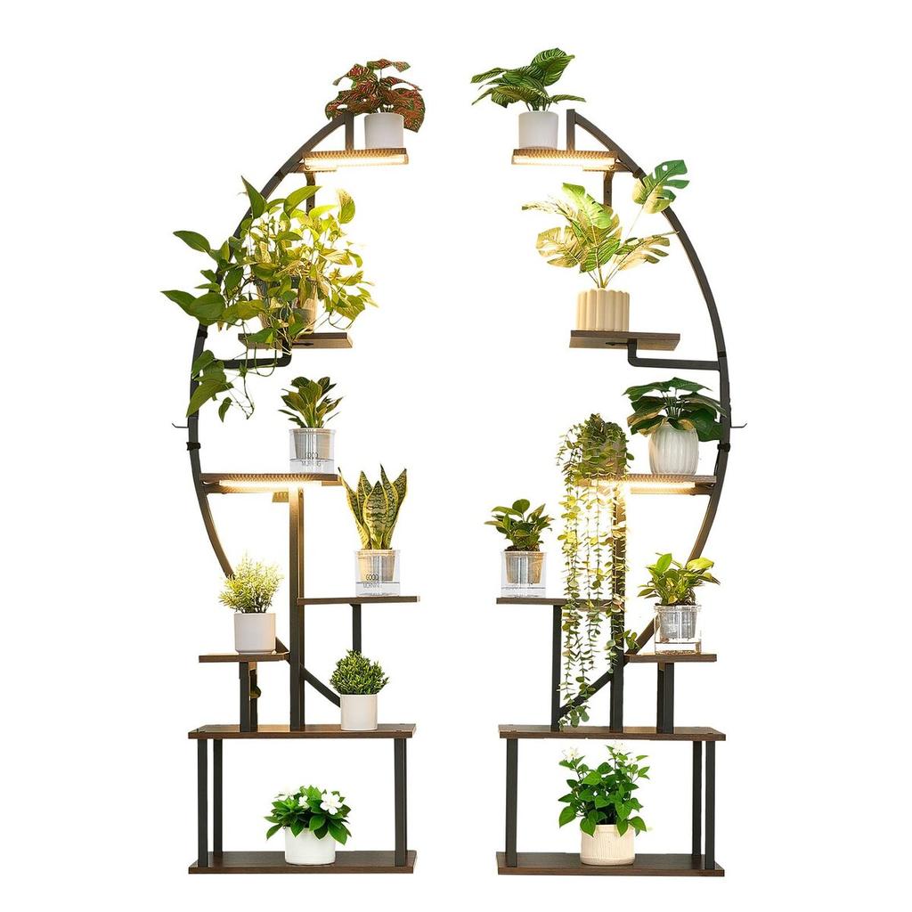 Plant Stand Indoor with Grow Lights, 166.5cm Tall 7-Tiered Lighted Plant Shelf, 2 Pack Metal Corner Plants Holder, 3 Timer & 10 Brightness, Half-Moon
