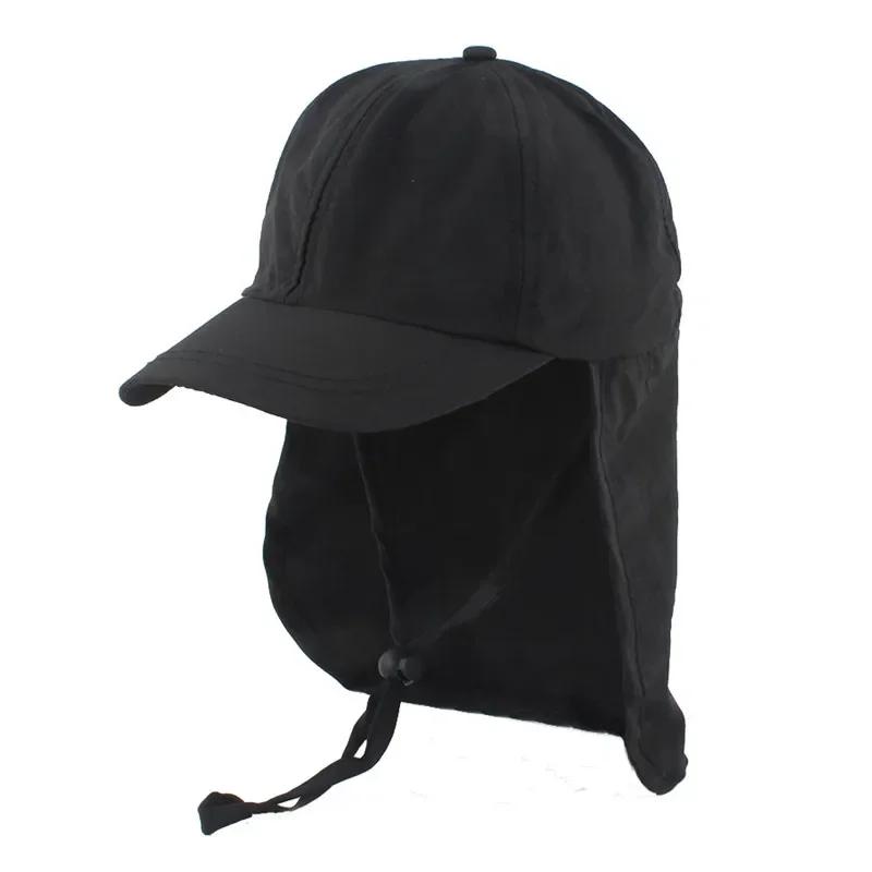 New Kids Sun Hat with Shawl Summer Quick Dry Solid Color Visor Hats for Girls Boys Baseball Cap Adjustable Baby Beach Sun Cap