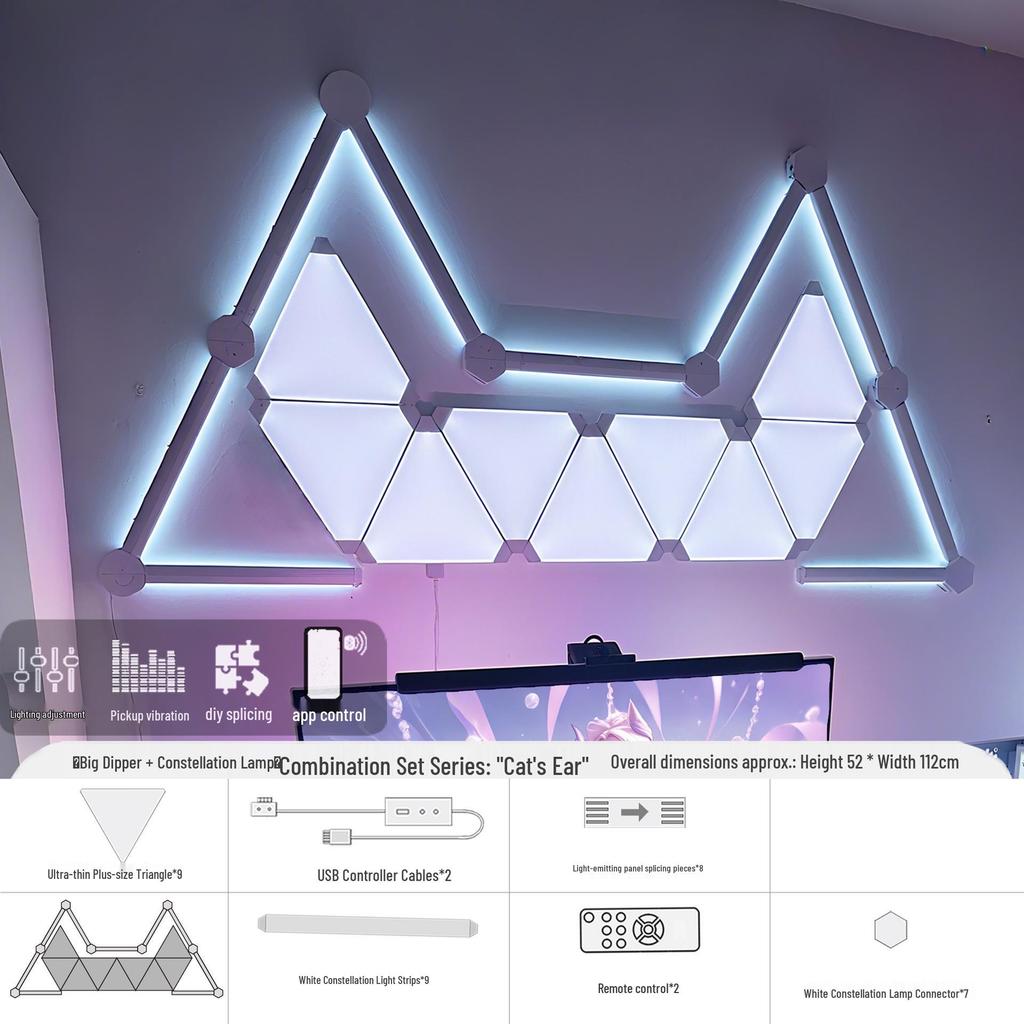 Smart RGB Constellation Light Panel: 3D Sound-Reactive Color Lamp for E-Sports, Wall or Bedroom Atmosphere.