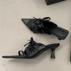 Fashion Elegant Butterfly-knot Brand Designer Slippers Women Fashion Pointed Toe Narrow Band Slide Sandals Sexy Open Toe Dress Shoes