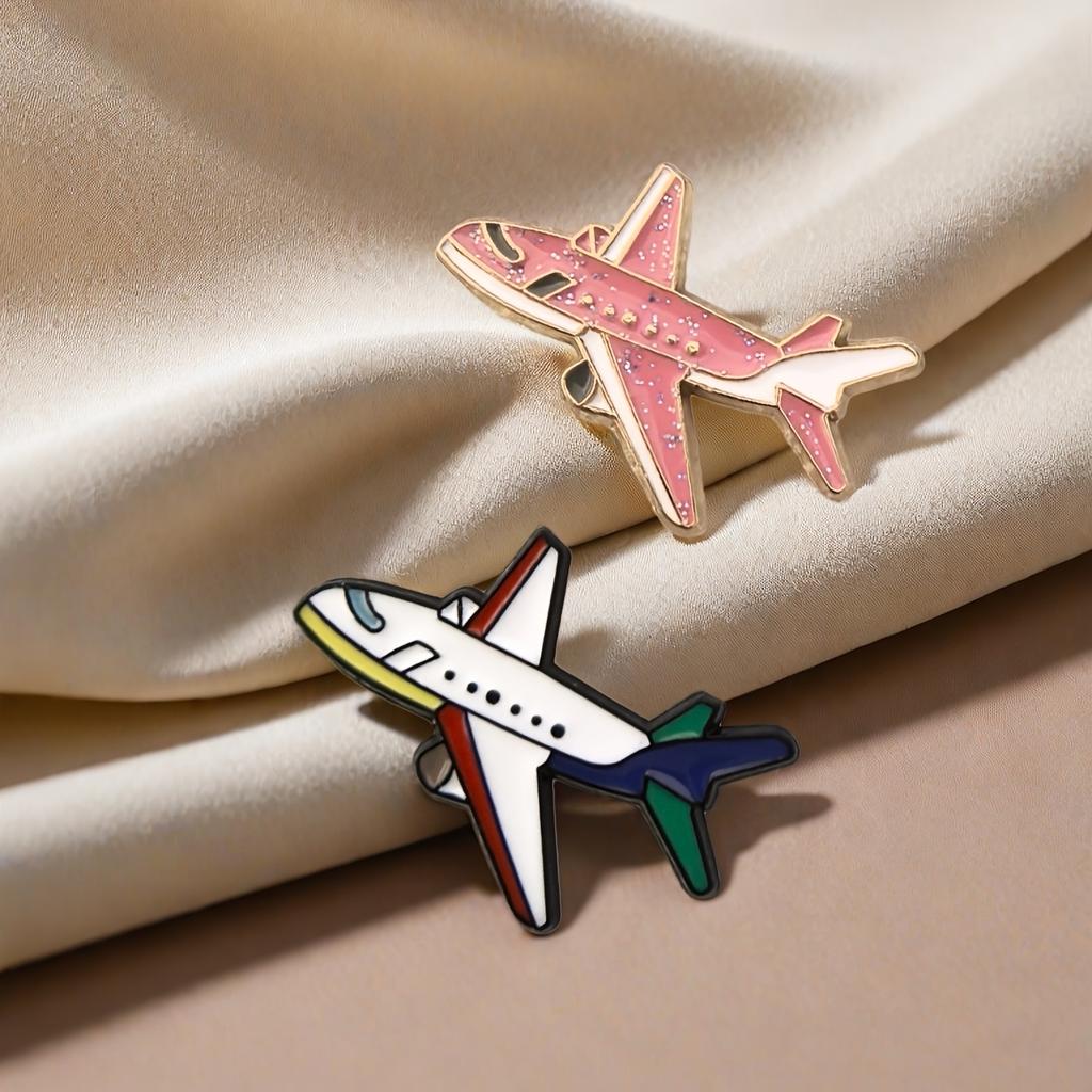 KC gold-plated zinc alloy cartoon airplane brooch pin, bright pink/green airplane pattern, cute and multi-purpose bag hanger