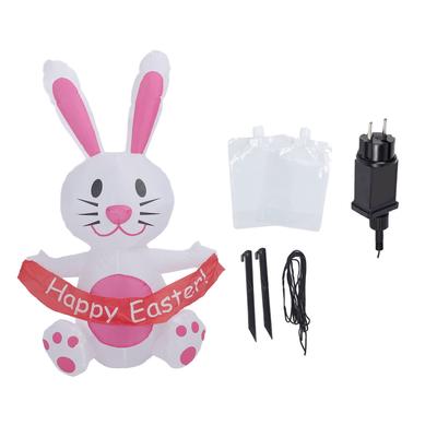 Aufblasbares Kaninchen, 210T Polyesterfaser, 1,22 m, rosa, süß, IP44, wasserdicht, LED mit Gebläse, wasserdicht