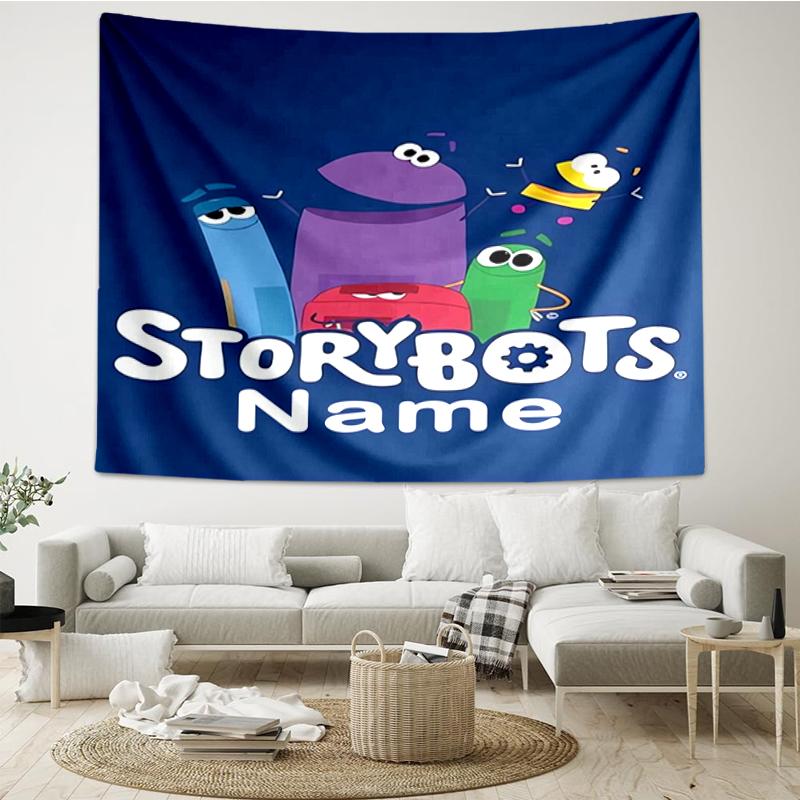 Custom Name StoryBots Print Tapestry, Backdrop, Easy Setup, Ideal for Bedroom, Office & Living Room, with Aesthetic Wall Hanging Decor.