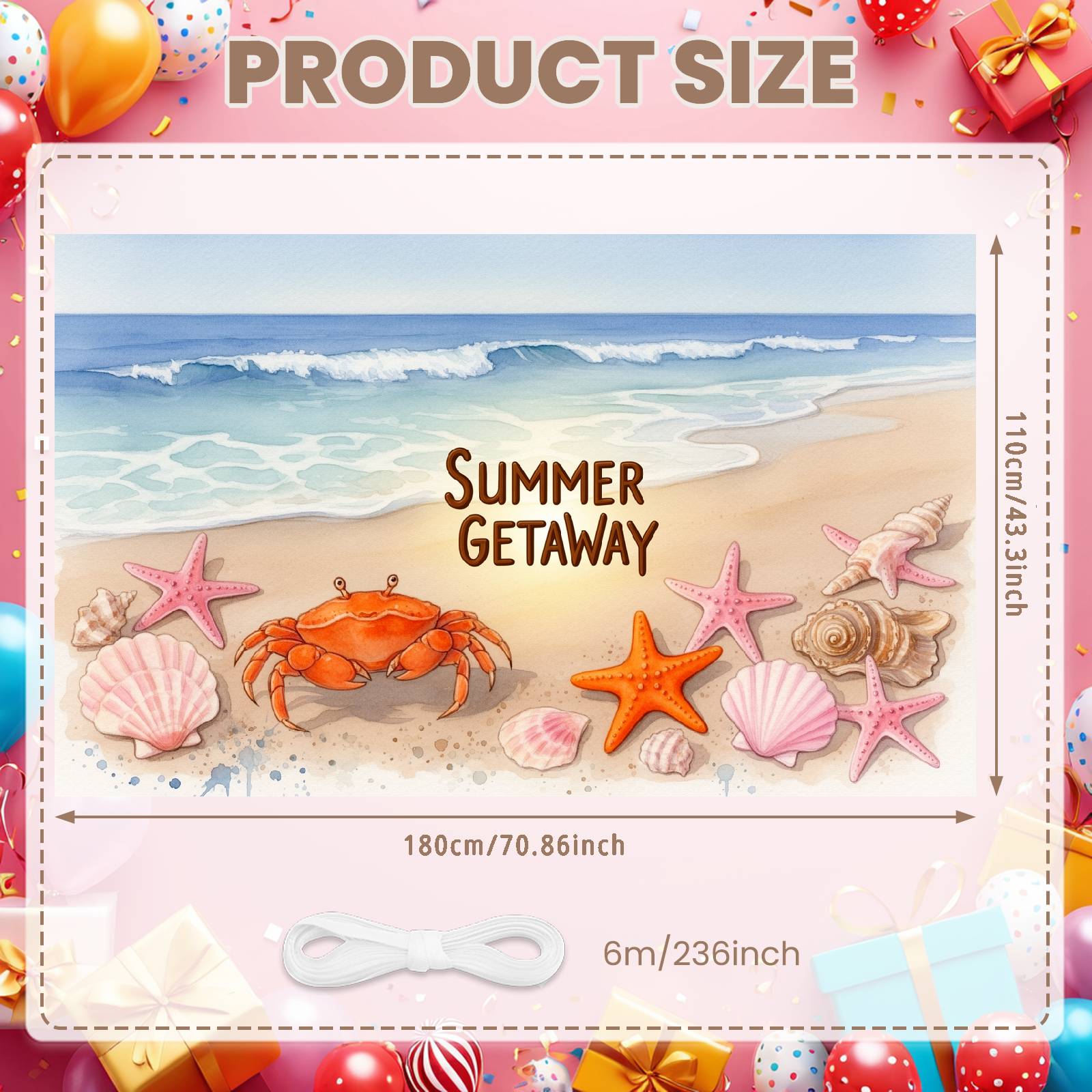 

Beach Vacation Background Seashell Design Summer Getaway Background Beach Holiday Banner Orange Crab Beach Party Display