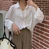 Spring Autumn Polo-neck Elegant Fashion White Shirt Women Long Sleeve Casual All-match Cardigan Blouse Top