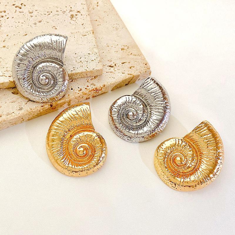 Fashionable Summer Vacation Ocean Conch Ear Studs Necklace For Women Trendy Beach Party Exaggerated Bohemian Jewelry Earrings