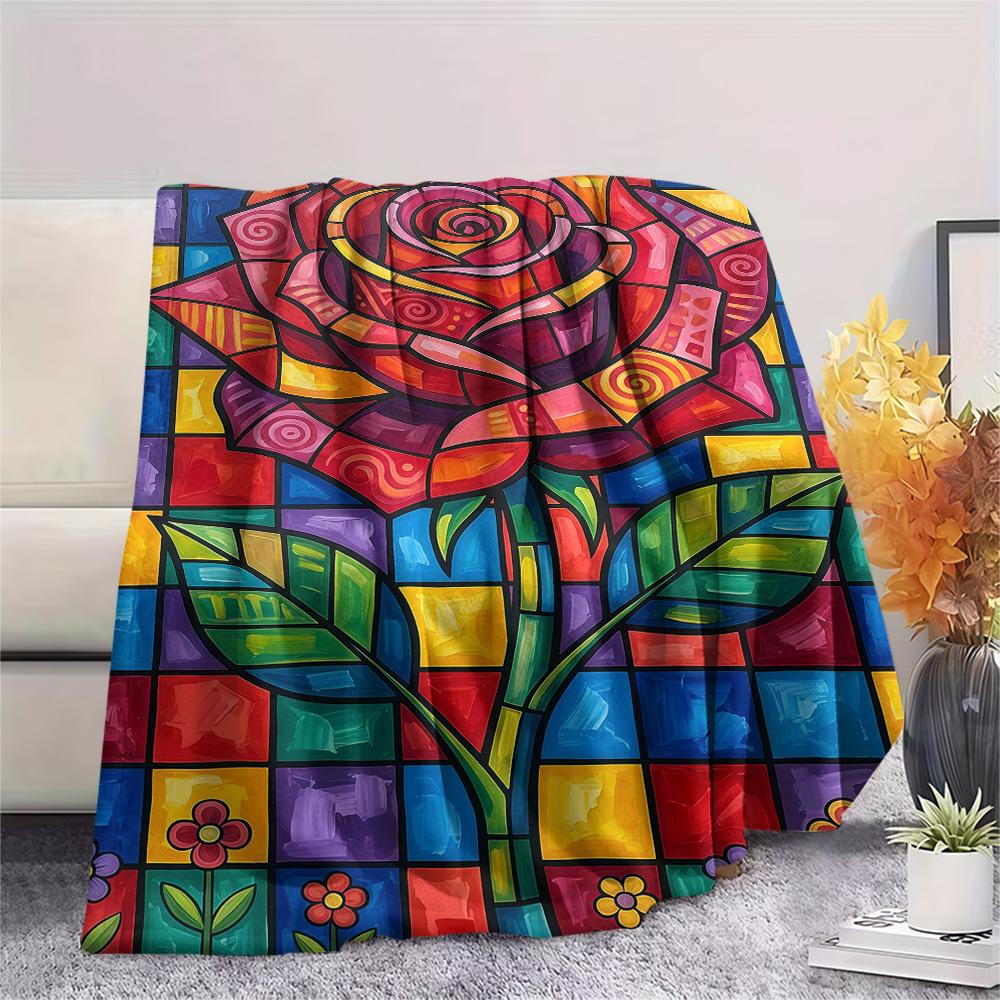1PC Sleeping Rose  Print FlAannel Blanket, High quality Comfortable for All Seasons, Home Decor, Warmth and Comfort