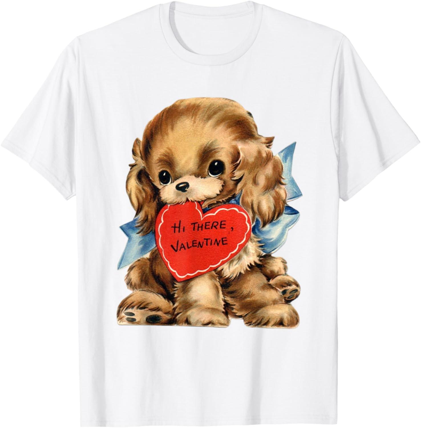 Vintage Retro Valentine s Day Puppy Dog Valentine T-Shirt for Men Women Kids S разноцветный