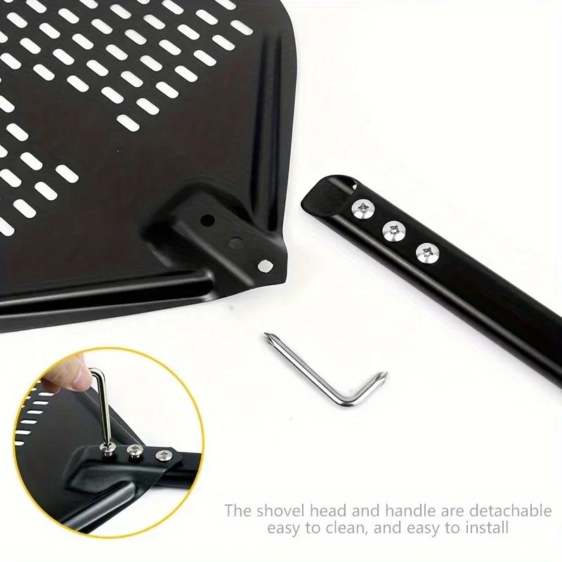 1PC Perforated Pizza Peel, 30.48 X 35.56 Cm Rectangular Pizza Transfer Peel, Professional Aluminum Turning Pizza Paddle