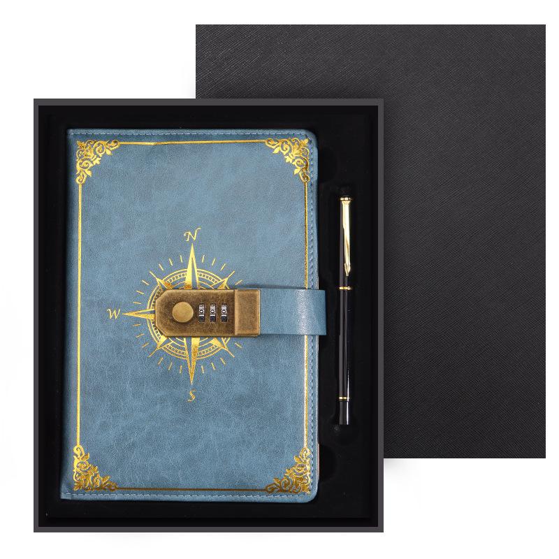 Zestaw notesu A5 w stylu retro z hasłem w pudełku prezentowym: Dziennik spotkań biznesowych z możliwością personalizacji logo.