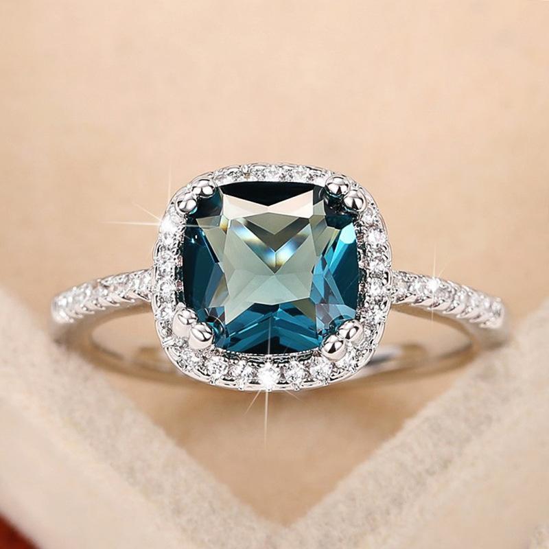Women s slow cut blue zircon halo ring engagement jewelry no. 6