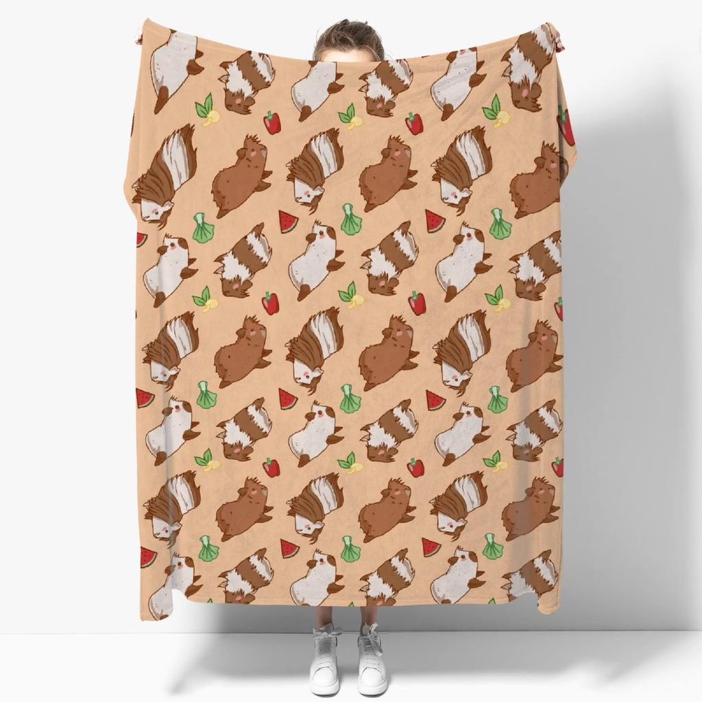 Guinea Pig Flannel Blanket Lovely Cartoon Animal Red Strawberry Blankets for Couch Bed Sofa Pet Hamster Floral Throw Blanket